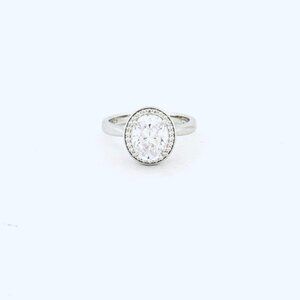 Estate Sterling Silver 925 Simulated Diamond Halo Ring Size 6 Rhodium Finish